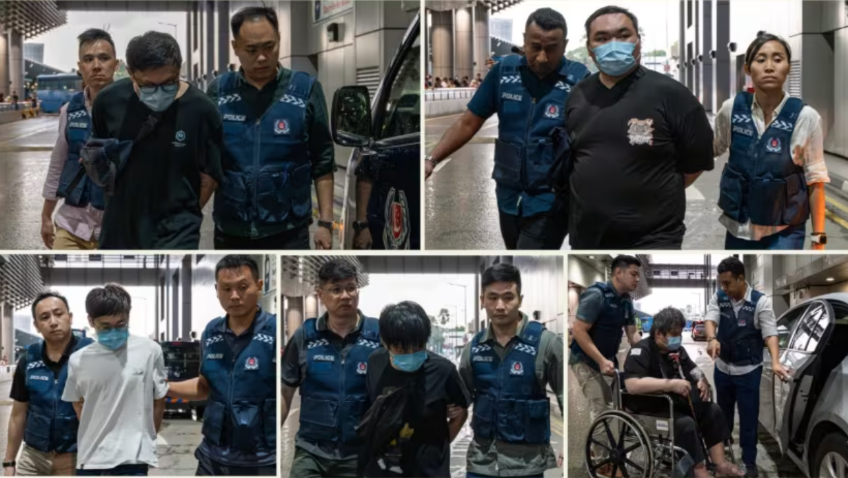 5 người Malaysia thuộc một tổ chức lừa đảo xuy&ecirc;n quốc gia nhắm v&agrave;o người Singapore bị buộc tội tại t&ograve;a &aacute;n Singapore hồi th&aacute;ng 1-2024 Ảnh: Lực lượng Cảnh s&aacute;t Singapore (SPF)