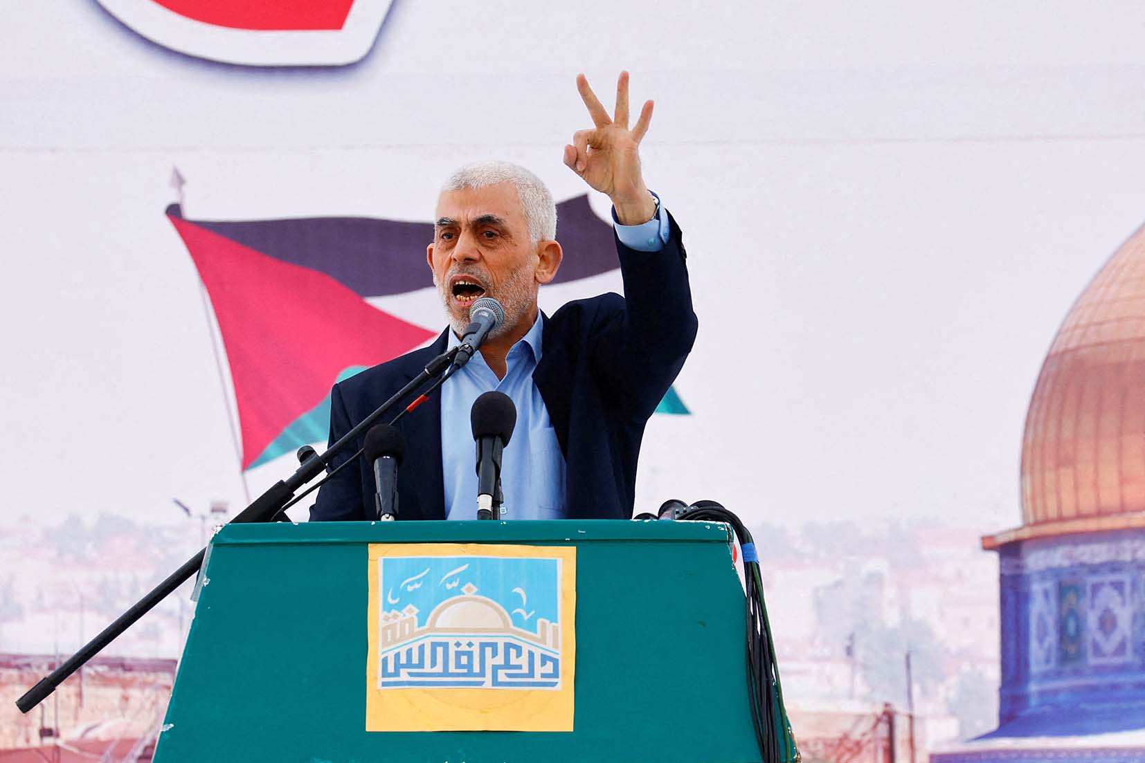 &Ocirc;ng Yahya Sinwar trong một sự kiện diễn ra tại Dải Gaza hồi th&aacute;ng 4-2023Ảnh: REUTERS