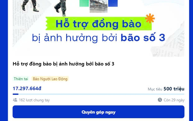 Báo Người Lao Động mở thêm kênh tiếp nhận ủng hộ đồng bào bị thiệt hại bởi bão số 3 qua Zalopay