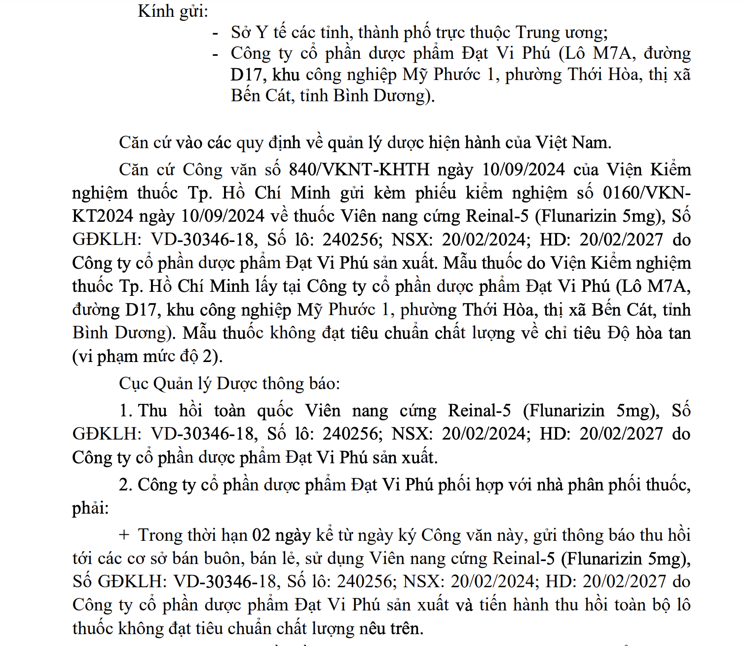 Thu hồi lô thuốc trị đau đầu không đạt chất lượng- Ảnh 1.