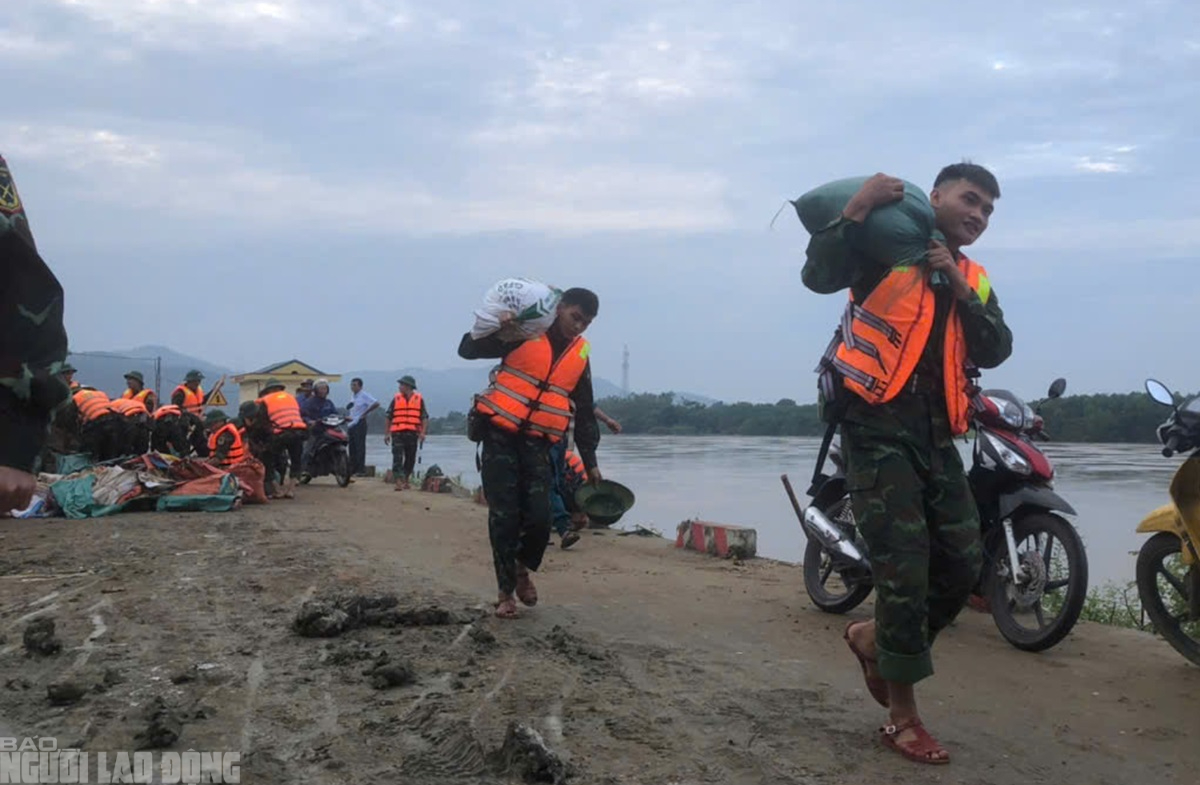VIDEO: Qu&acirc;n đội huy động cả trăm người xử l&yacute; sự cố nước lũ thấm qua đ&ecirc; s&ocirc;ng M&atilde;- Ảnh 1.