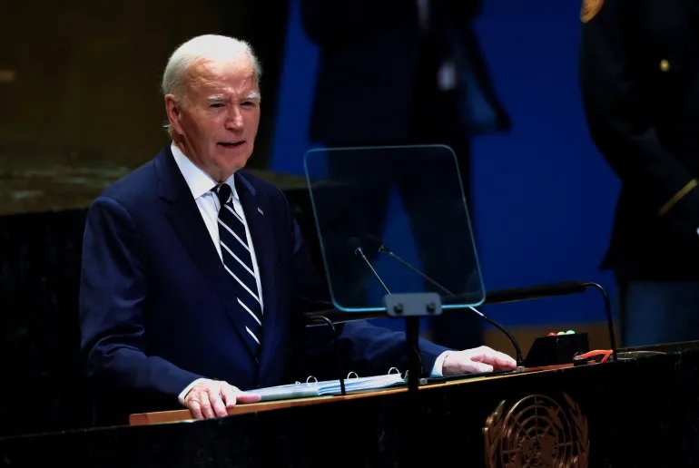 Tổng thống Mỹ Joe Biden ph&aacute;t biểu tại Đại hội đồng Li&ecirc;n Hiệp Quốc kh&oacute;a 79. Ảnh: Reuters