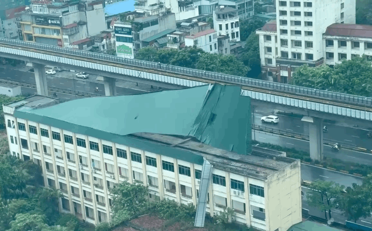 VIDEO: Gi&oacute; b&atilde;o cực mạnh giật tung m&aacute;i t&ocirc;n lớn, thổi bật gốc c&acirc;y x&agrave; cừ gốc 2 người &ocirc;m- Ảnh 1.