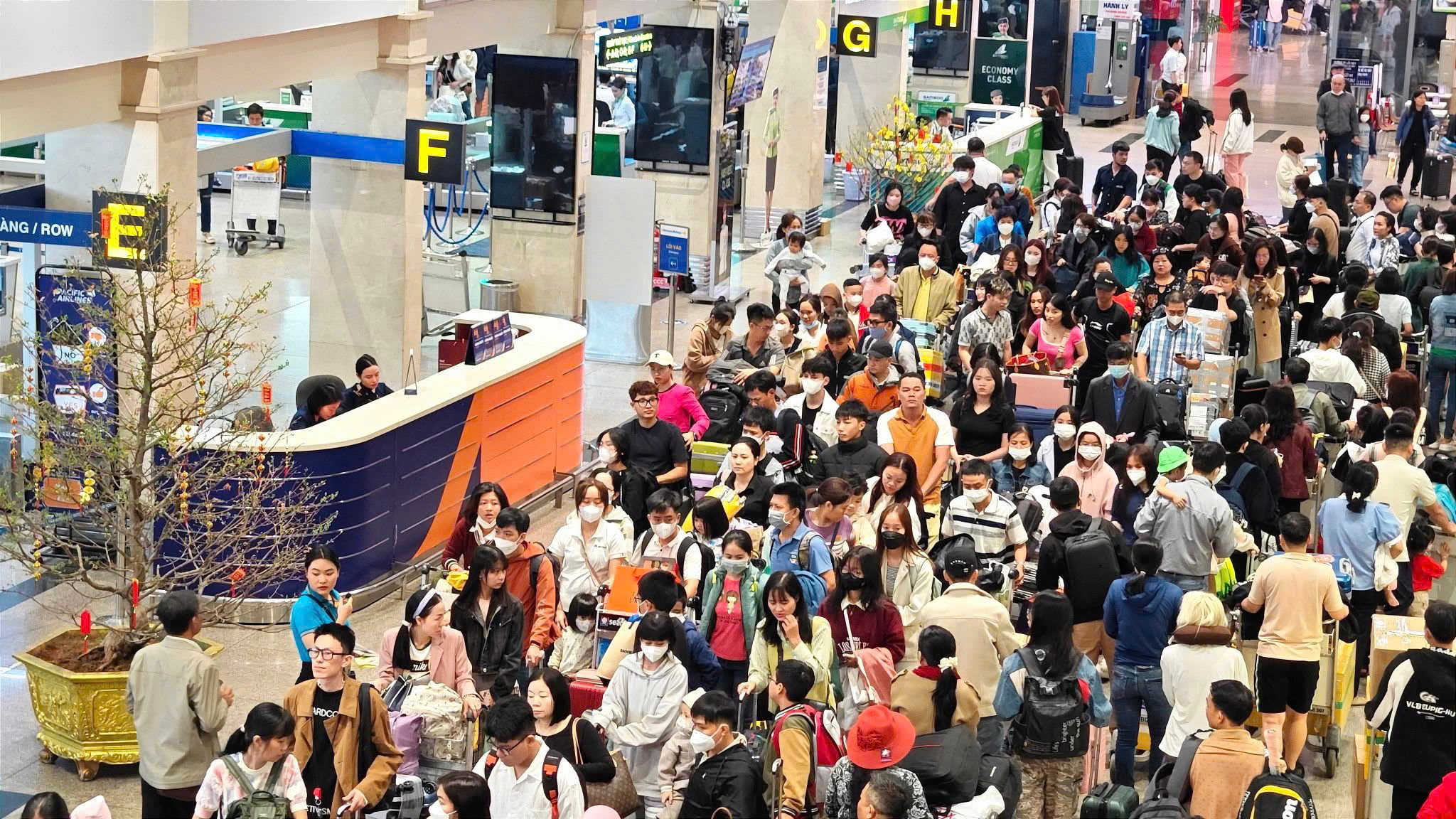 Kh&aacute;ch đang &ugrave;n &ugrave;n đến s&acirc;n bay T&acirc;n Sơn Nhất - Ảnh 1.