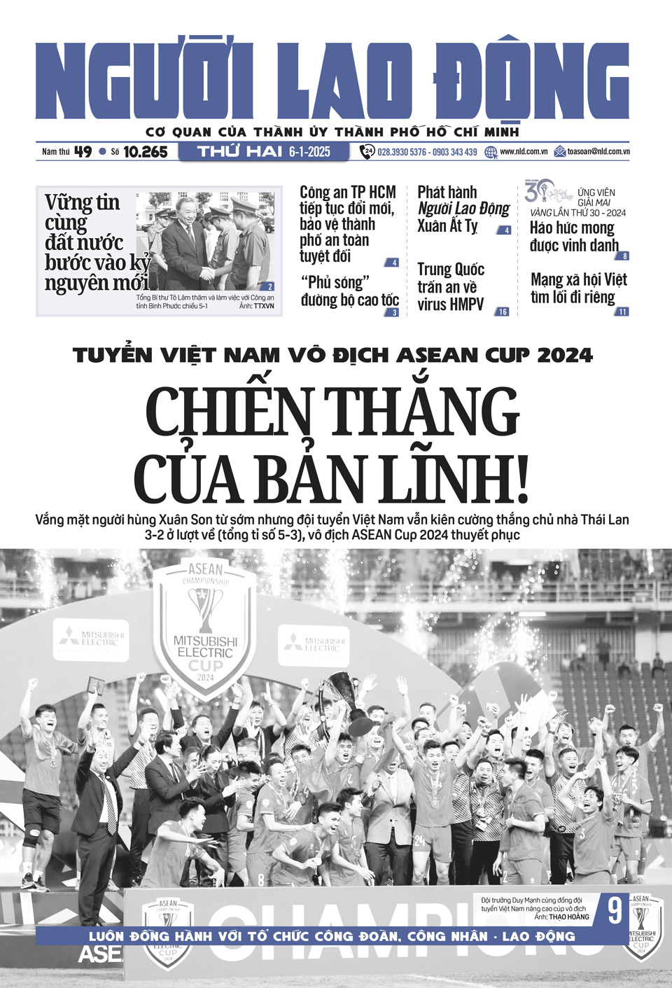 Bìa in Báo Người Lao Động ra ngày 6-1-2025
