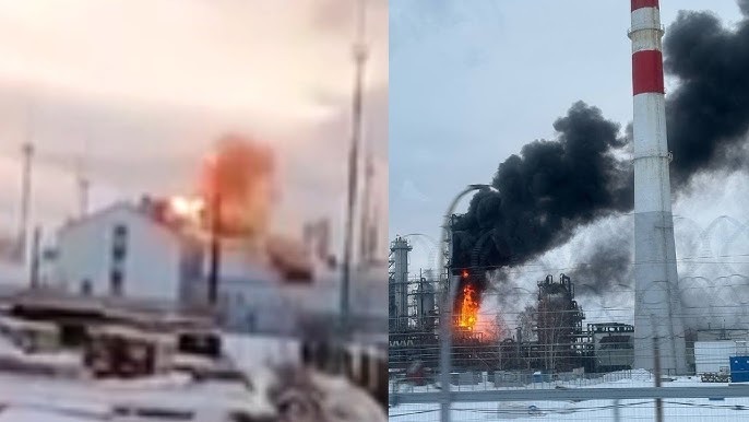 Đoạn video xuất hiện tr&ecirc;n mạng ghi lại m&aacute;y bay kh&ocirc;ng người l&aacute;i Ukraine nhằm v&agrave;o cảng biển thương mại Ust-Luga của Nga ở v&ugrave;ng Leningrad. Ảnh: YouTube