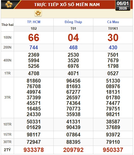 Kết quả xổ số h&ocirc;m nay, 6-1: TP HCM, Đồng Th&aacute;p, C&agrave; Mau, Ph&uacute; Y&ecirc;n, H&agrave; Nội...- Ảnh 1.