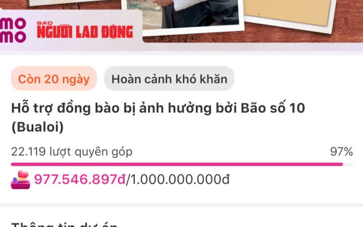Quyên góp hỗ trợ người dân vùng bão lũ qua cổng MoMo: Đã xấp xỉ 1 tỉ đồng