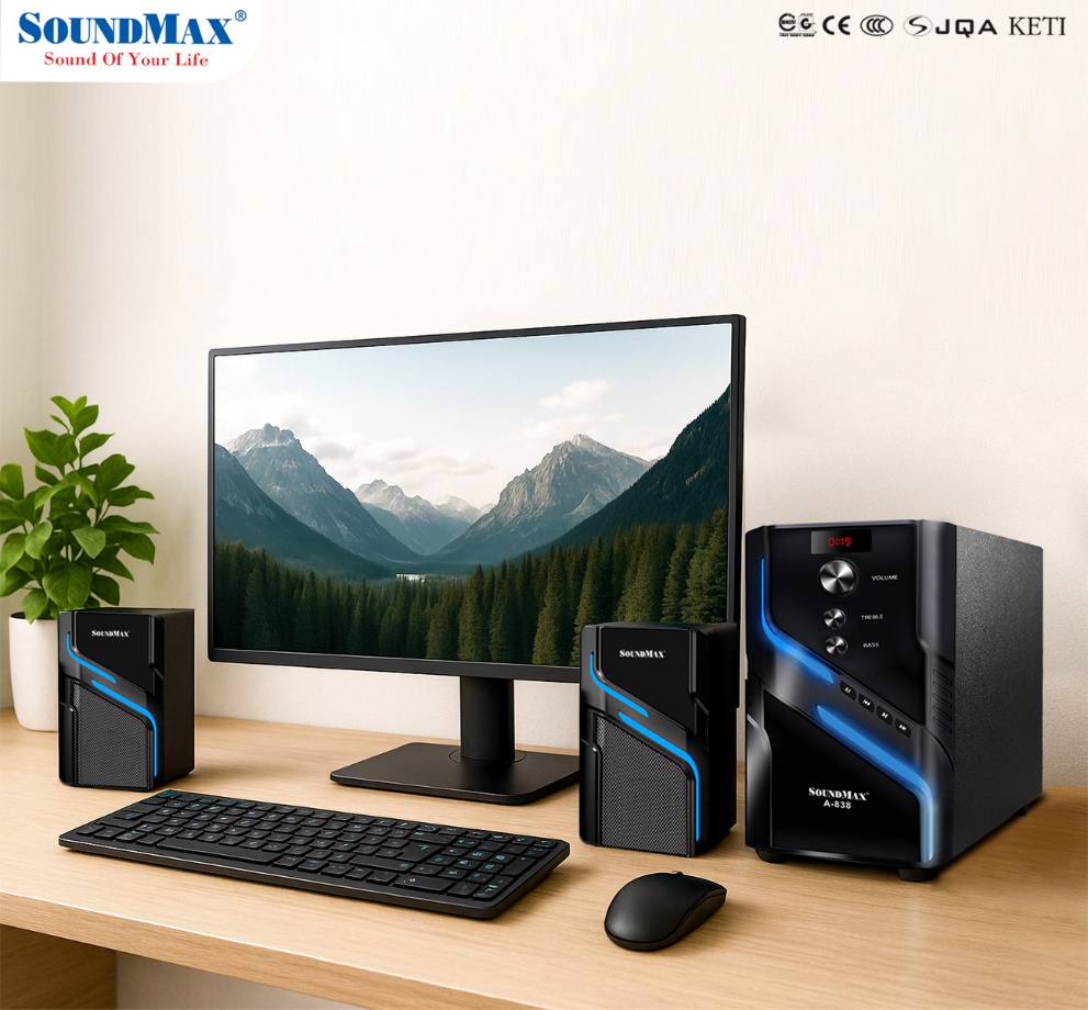 SoundMax A-838: Loa 2.1 gọn gàng, hiện đại, kết nối đa năng - Ảnh 1.