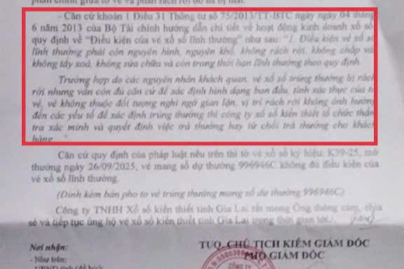Vé số trúng 2 tỉ bị rách: Công ty XSKT Gia Lai trả lời chính thức - Ảnh 1.