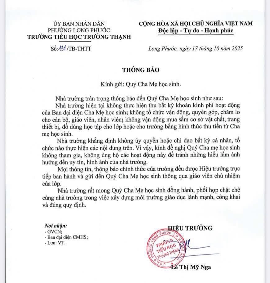 Những th&ocirc;ng b&aacute;o "lạ" của trường học ở TP HCM: Mong phụ huynh kh&ocirc;ng ủng hộ - Ảnh 1.