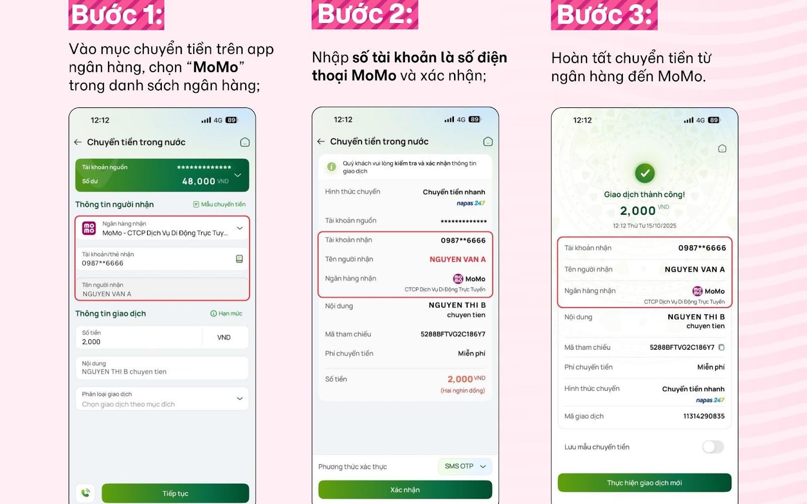 MoMo triển khai tính năng nhận tiền từ ngân hàng qua số điện thoại
