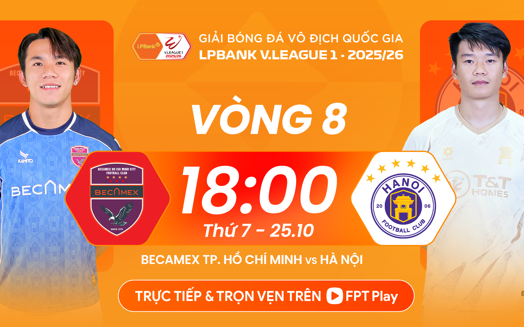 Mưa lớn khiến trận đấu giữa Becamex TP HCM và Hà Nội FC tạm ngưng ở phút 22