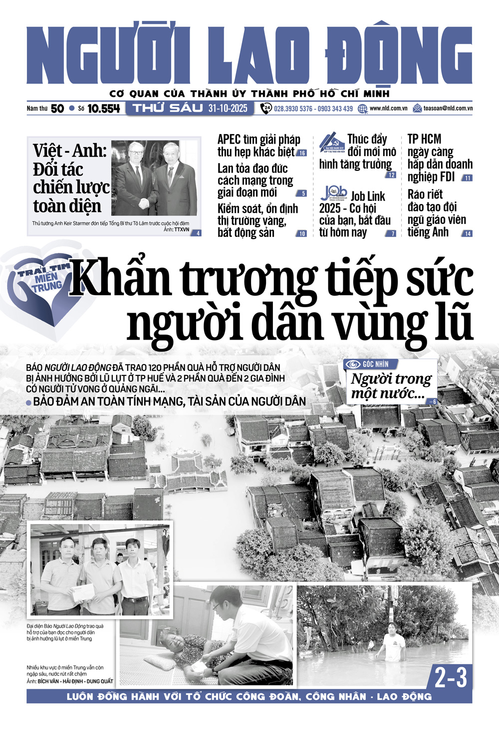 Báo in Người Lao Động 31-10: Khẩn trương tiếp sức người dân vùng lũ - Ảnh 1.