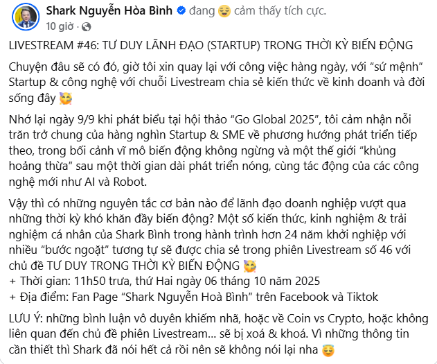 Thị trường tiền số h&ocirc;m nay, 5-10: Shark B&igrave;nh bất ngờ kh&ocirc;ng muốn n&oacute;i lại chuyện cũ - Ảnh 2.