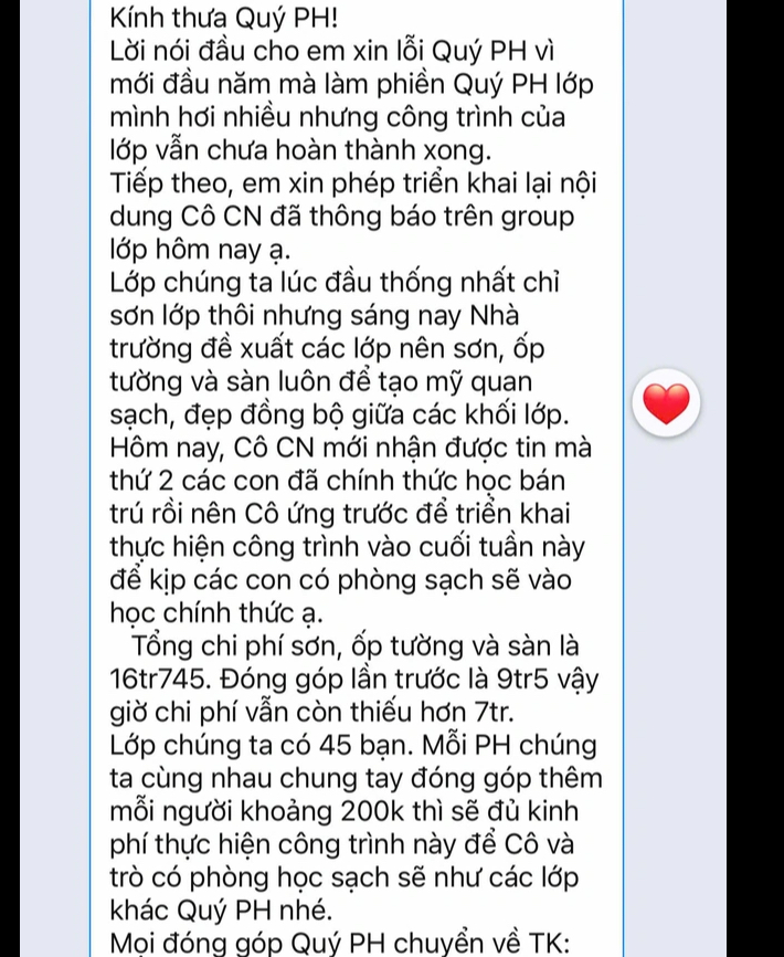 Hiệu trưởng l&ecirc;n tiếng về những tin nhắn gi&aacute;o vi&ecirc;n của trường vận động phụ huynh đ&oacute;ng g&oacute;p - Ảnh 1.