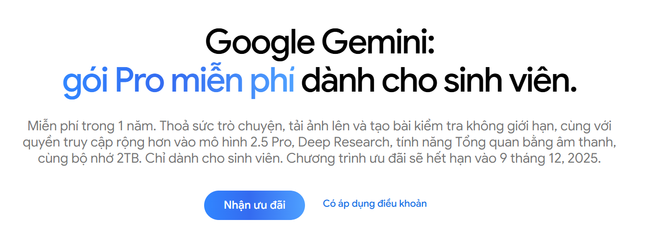 Cách đăng ký Gemini Pro miễn phí 1 năm cho sinh viên - Ảnh 1.