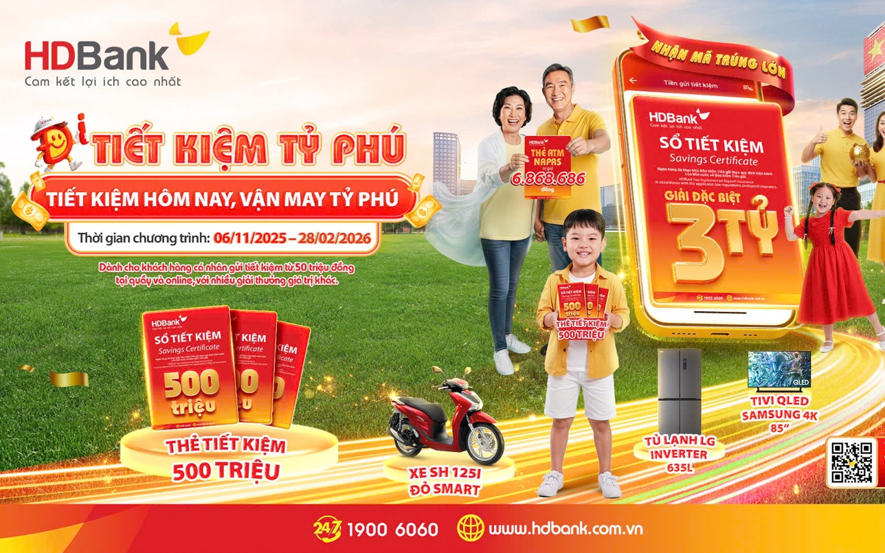 Gửi tiết kiệm HDBank với cơ hội trúng giải đặc biệt tới 3 tỷ đồng
