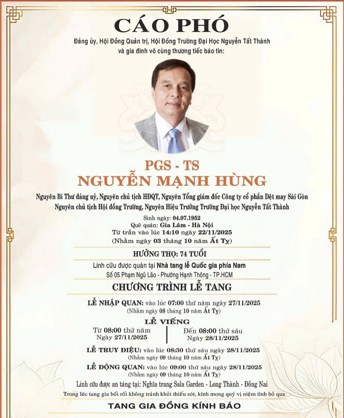 PGS- TS Nguyễn Mạnh H&ugrave;ng qua đời - Ảnh 1.