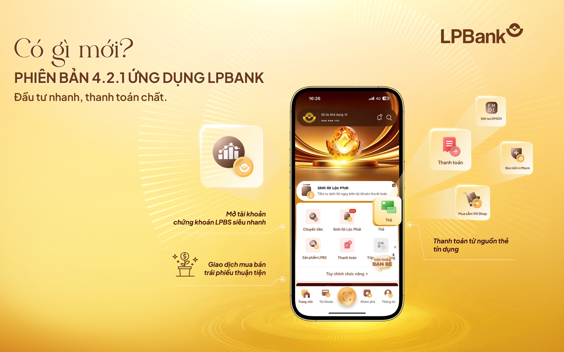 App LPBank nâng cấp phiên bản mới:Thanh toán học phí, mua sắm bằng thẻ tín dụng và đầu tư "một chạm"
