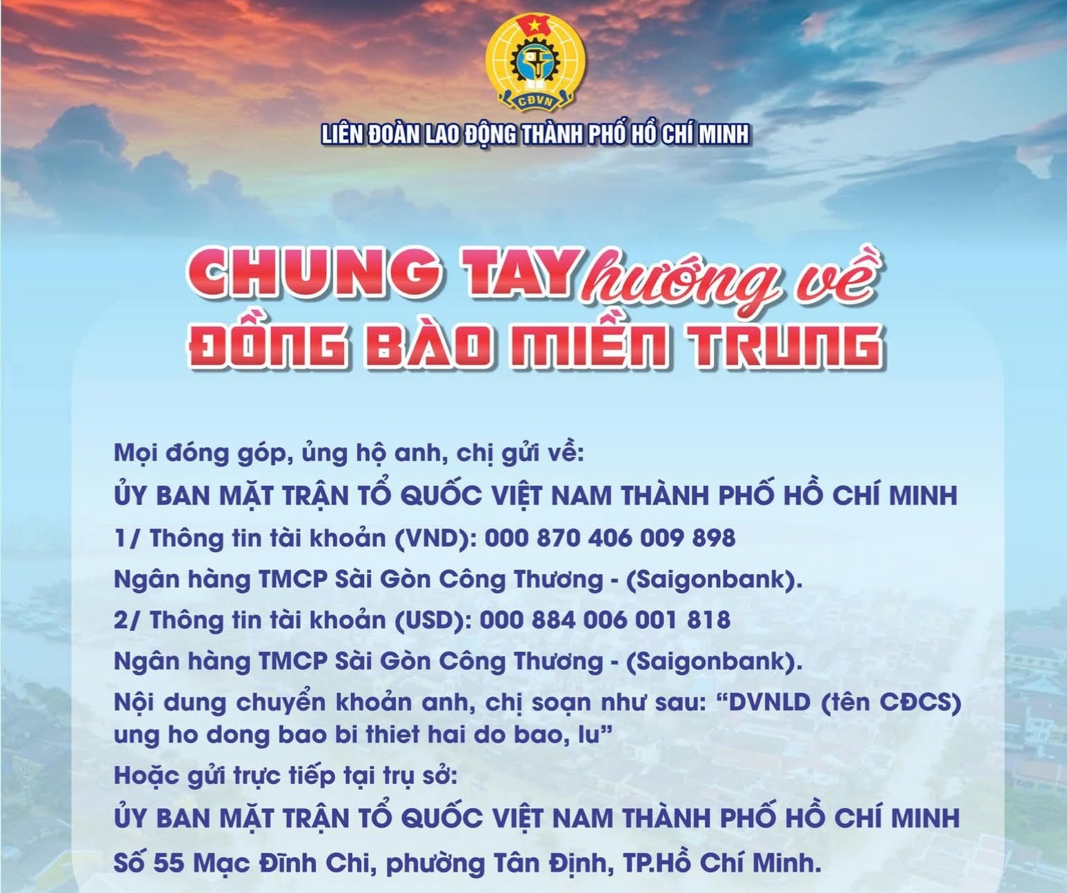 Đo&agrave;n vi&ecirc;n, người lao động TP HCM hướng tr&aacute;i tim về đồng b&agrave;o miền Trung - Ảnh 2.