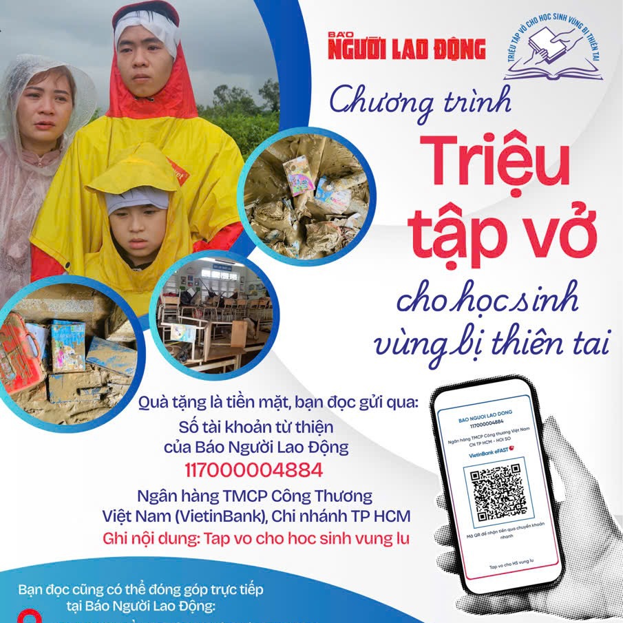 Báo Người Lao Động phát động chương trình “Triệu tập vở cho học sinh vùng bị thiên tai”