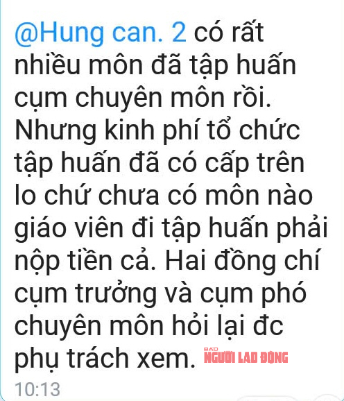 Gi&aacute;o vi&ecirc;n bức x&uacute;c v&igrave; bị y&ecirc;u cầu nộp 100.000 đồng "bồi dưỡng" khi đi tập huấn - Ảnh 3.