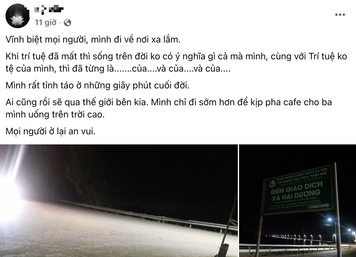 Nam thanh ni&ecirc;n tự tử cầu Tam Giang: D&ograve;ng trạng th&aacute;i cuối c&ugrave;ng đầy đau l&ograve;ng - Ảnh 1.