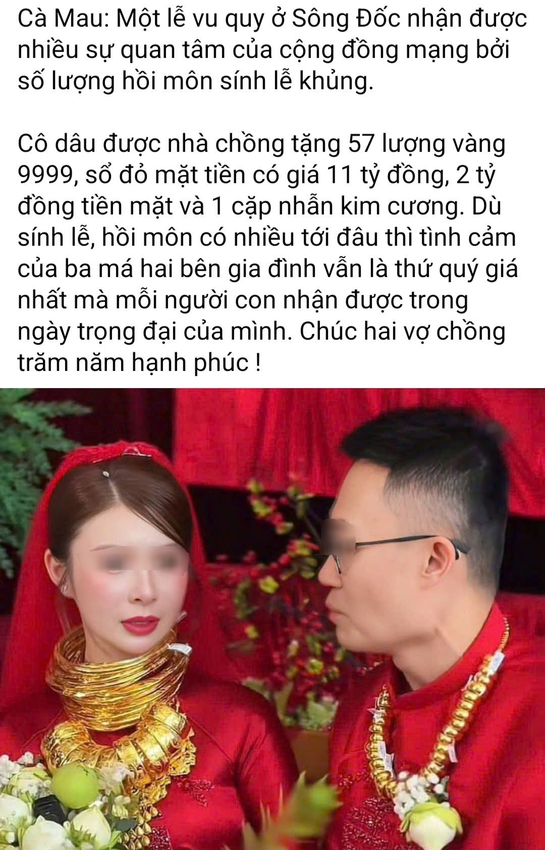 C&ocirc; d&acirc;u C&agrave; Mau nhận 57 lượng v&agrave;ng, sổ đỏ 11 tỉ trong lễ vu quy - Ảnh 1.