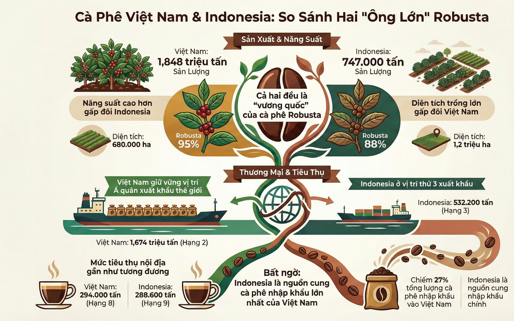 Giá cà phê hôm nay 22-12: Điều bất ngờ từ đối thủ cà phê Indonesia