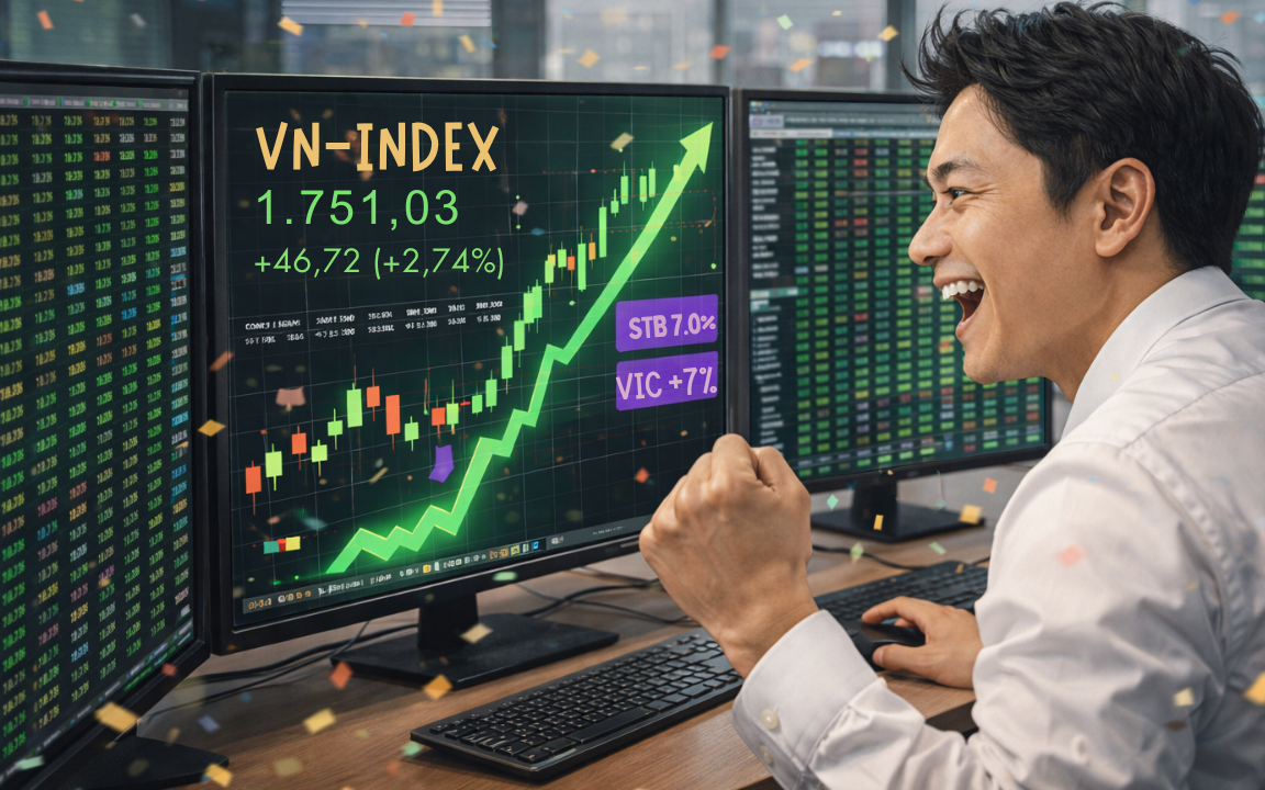 VN-Index "bùng nổ" gần 47 điểm: Cổ phiếu Sacombank và Vingroup gây bất ngờ