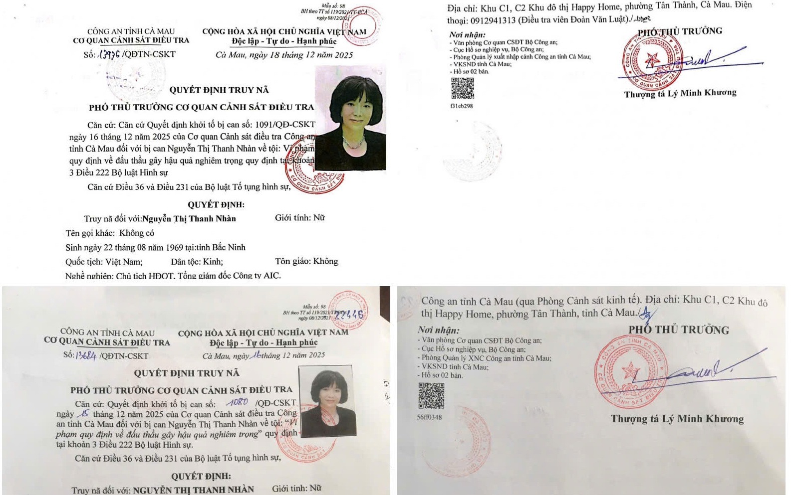 Công an tỉnh Cà Mau truy nã Tổng Giám đốc AIC Nguyễn Thị Thanh Nhàn