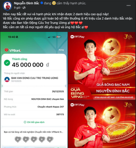 Nguyễn Đình Bắc tặng toàn bộ tiền thưởng làm từ thiện - Ảnh 2.