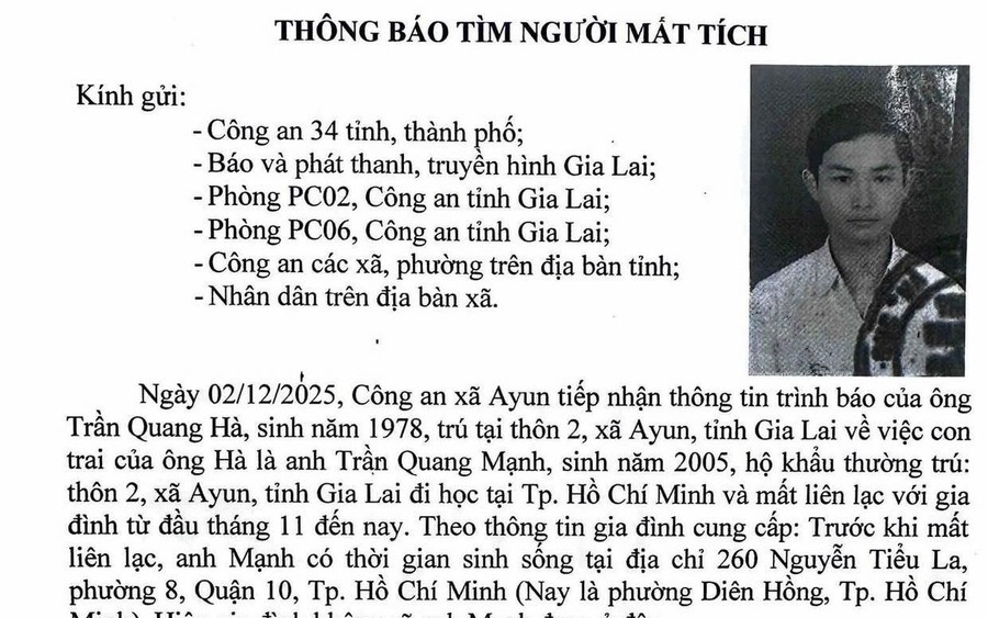 Gia Lai: Tìm kiếm nam sinh viên mất liên lạc gần 1 tháng