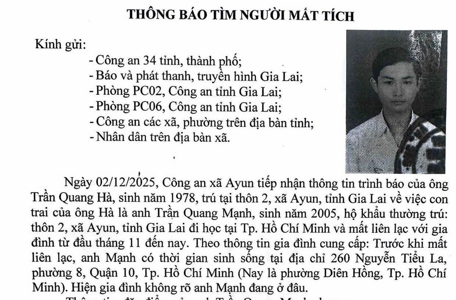 Gia Lai: Tìm kiếm nam sinh viên mất liên lạc gần 1 tháng - Ảnh 1.
