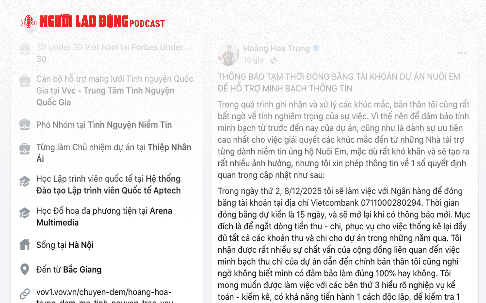 Người sáng lập dự án “Nuôi em” đóng băng tài khoản
