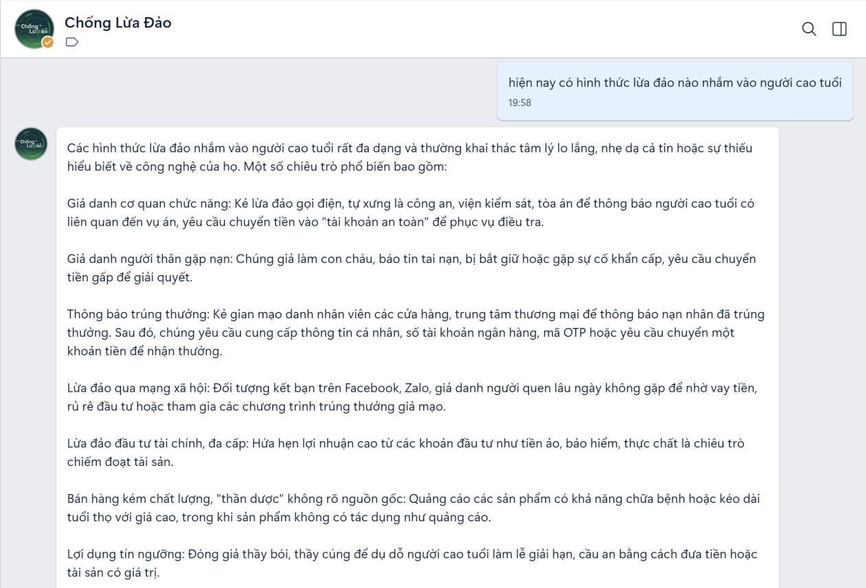 Chống lừa đảo ra mắt Chatbot AI trên Zalo: bảo vệ người dùng Việt 24/7 - Ảnh 10.