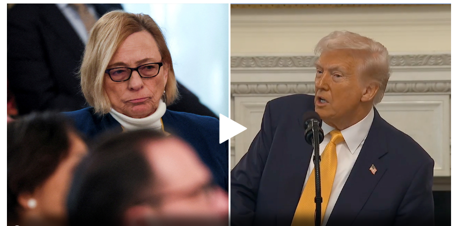 &Ocirc;ng Donald Trump v&agrave; b&agrave; Janet Mills đối đầu căng thẳng ở Nh&agrave; Trắng. Ảnh: Fox News