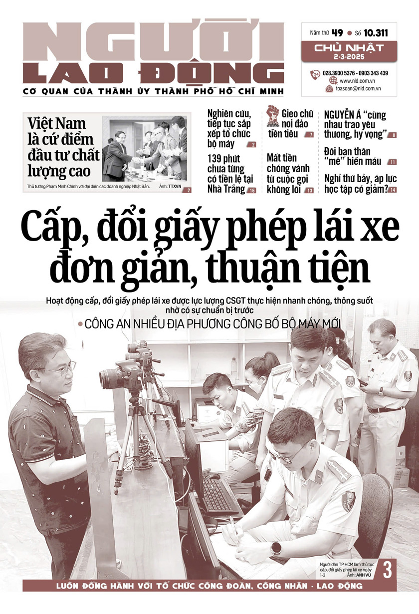 B&igrave;a in B&aacute;o Người Lao Động số ra ng&agrave;y 2-3-2025
