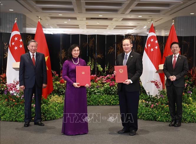 Tổng B&iacute; thư T&ocirc; L&acirc;m v&agrave; Thủ tướng Singapore chứng kiến trao c&aacute;c văn kiện hợp t&aacute;c giữa hai nước- Ảnh 5.