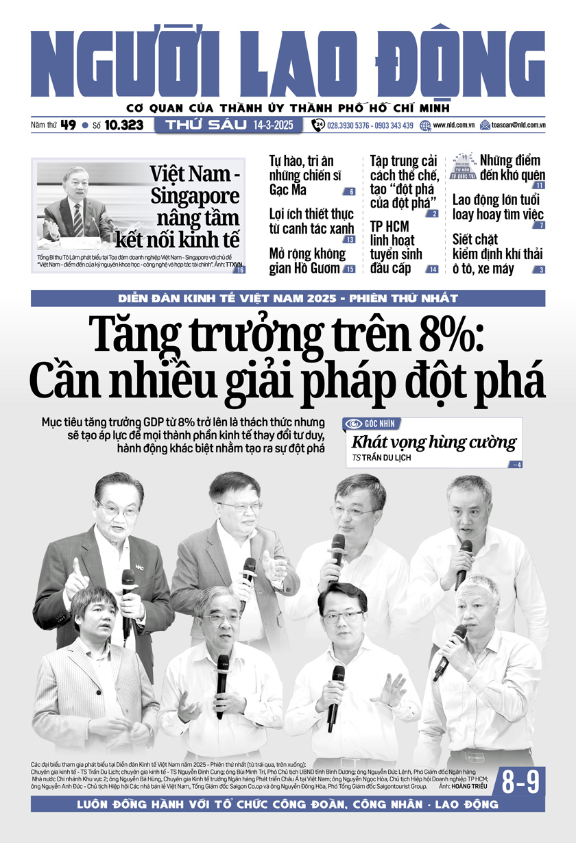 Bìa in Báo Người Lao Động ra ngày 14-3-2025