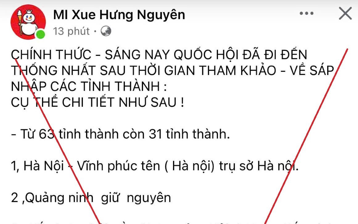 Bị phạt vì đăng tin "sáp nhập còn 31 tỉnh thành"