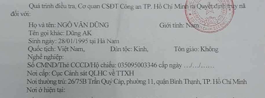 C&ocirc;ng an TP HCM truy n&atilde; Dũng AK trong vụ g&acirc;y rối tại White Palace- Ảnh 1.