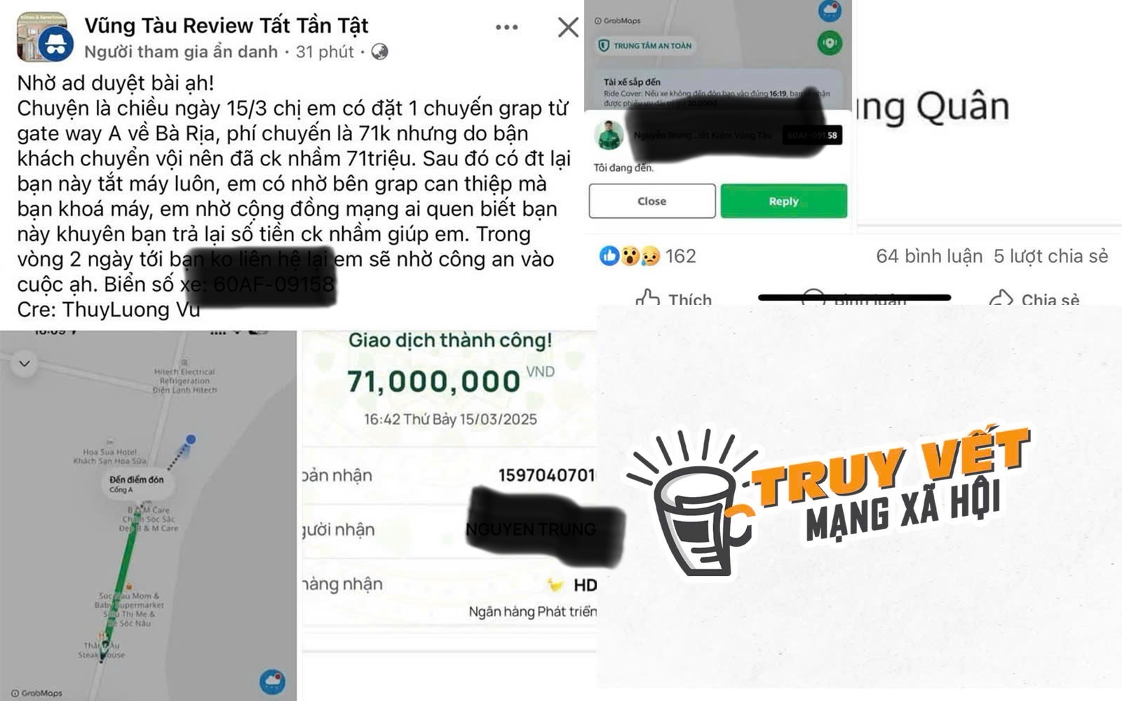 Đi Grab 71.000 đồng, hành khách chuyển nhầm thành 71 triệu đồng