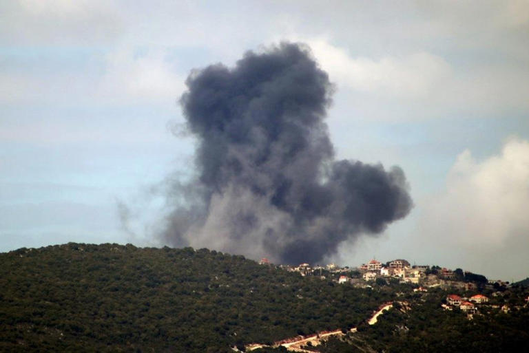 Smoke rises from the town of Sajd in southern Lebanon following an Israel Defense Forces air strike in retaliation for the launching of rockets from Lebanese territory toward Israel on Saturday.