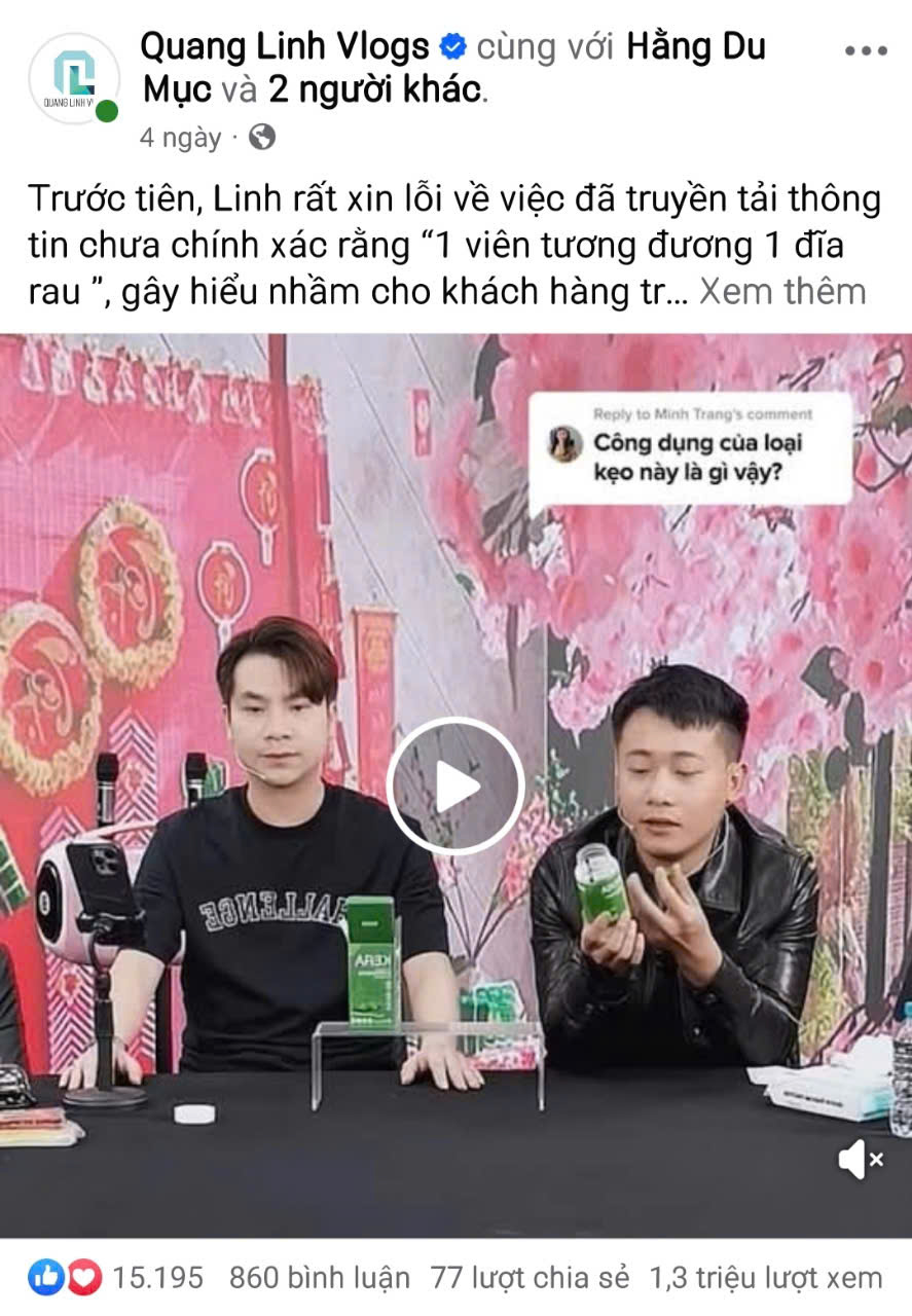 Công ty của Hằng Du Mục, Quang Linh Vlogs bị phạt 125 triệu đồng vụ kẹo Kera- Ảnh 2.