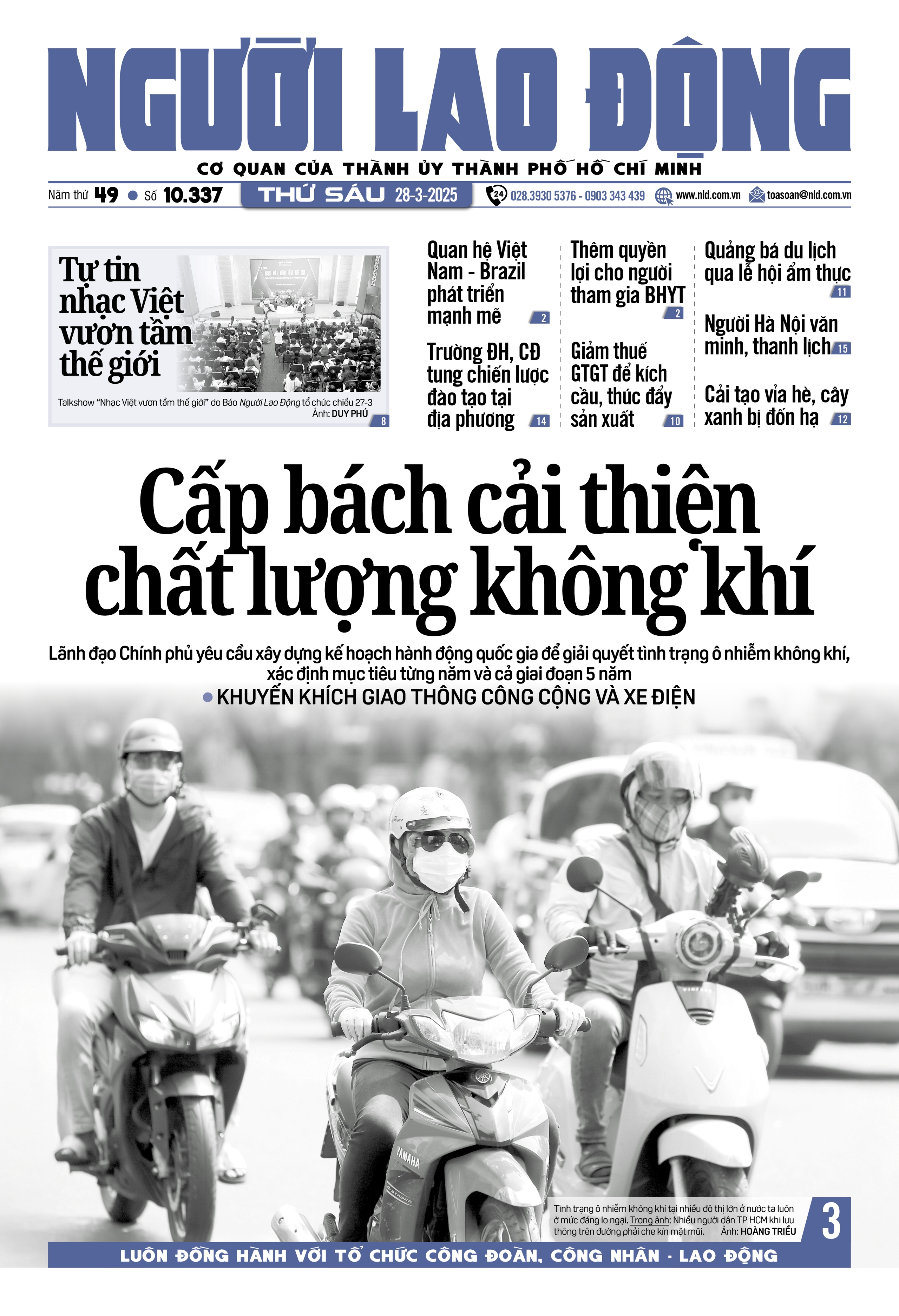 B&aacute;o in Người Lao Động 28-3: Cấp b&aacute;ch cải thiện chất lượng kh&ocirc;ng kh&iacute;- Ảnh 1.