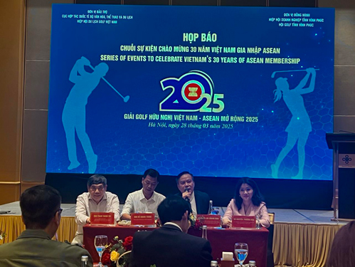 Họp b&aacute;o &ldquo;Giải Golf Hữu nghị Việt Nam - ASEAN mở rộng 2025&rdquo; tại H&agrave; Nội chiều 28-3