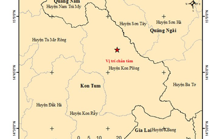 Sáng nay, 4 trận động đất liên tiếp xảy ra tại Kon Tum