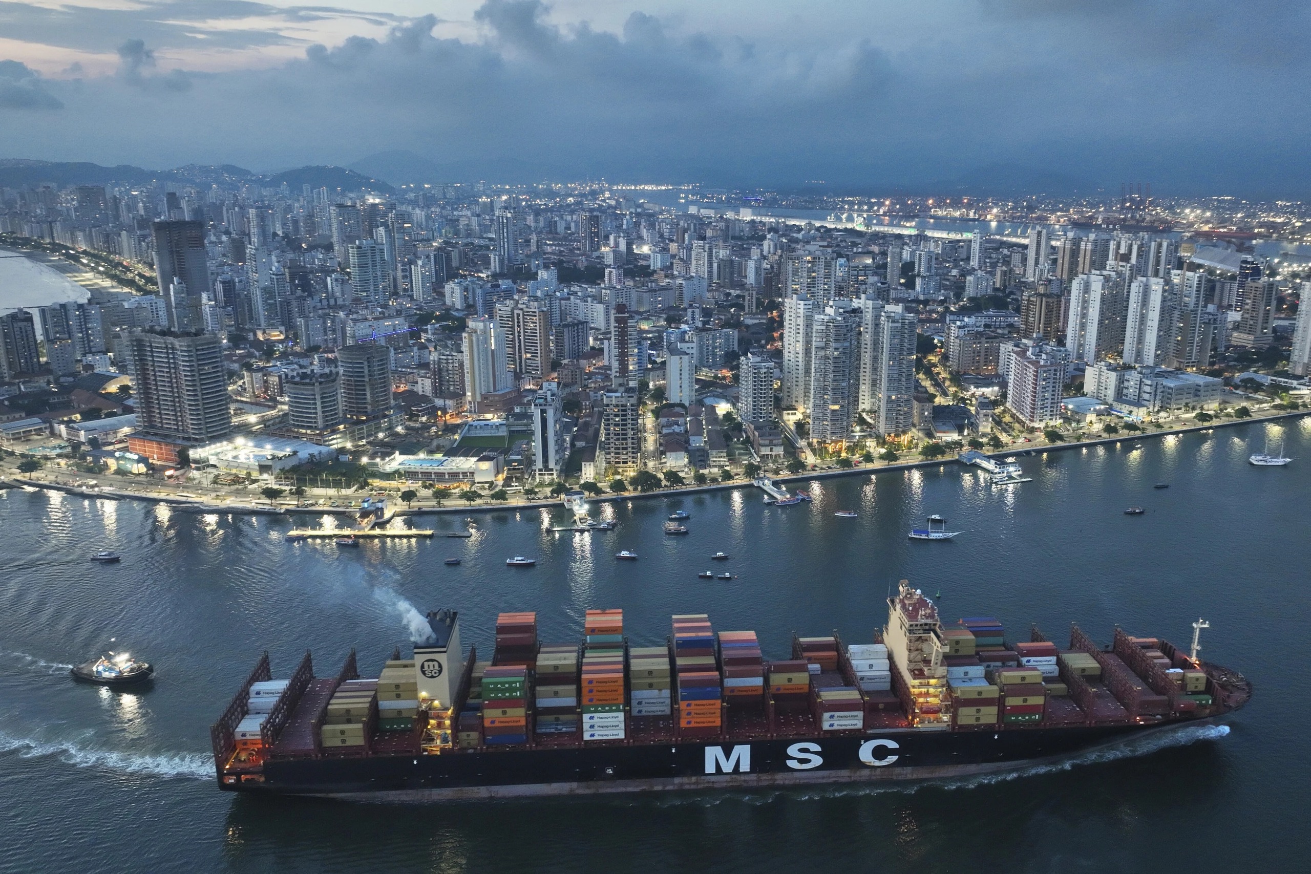 Một t&agrave;u container tiến v&agrave;o cảng Santos ở Brazil h&ocirc;m 1-4 Ảnh: AP